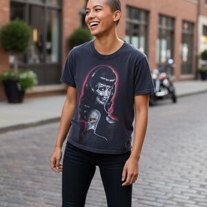 BETTIE PAGE Day of the Dead Sugar Skull Dark, Gothic Punk Black Tee, Small
